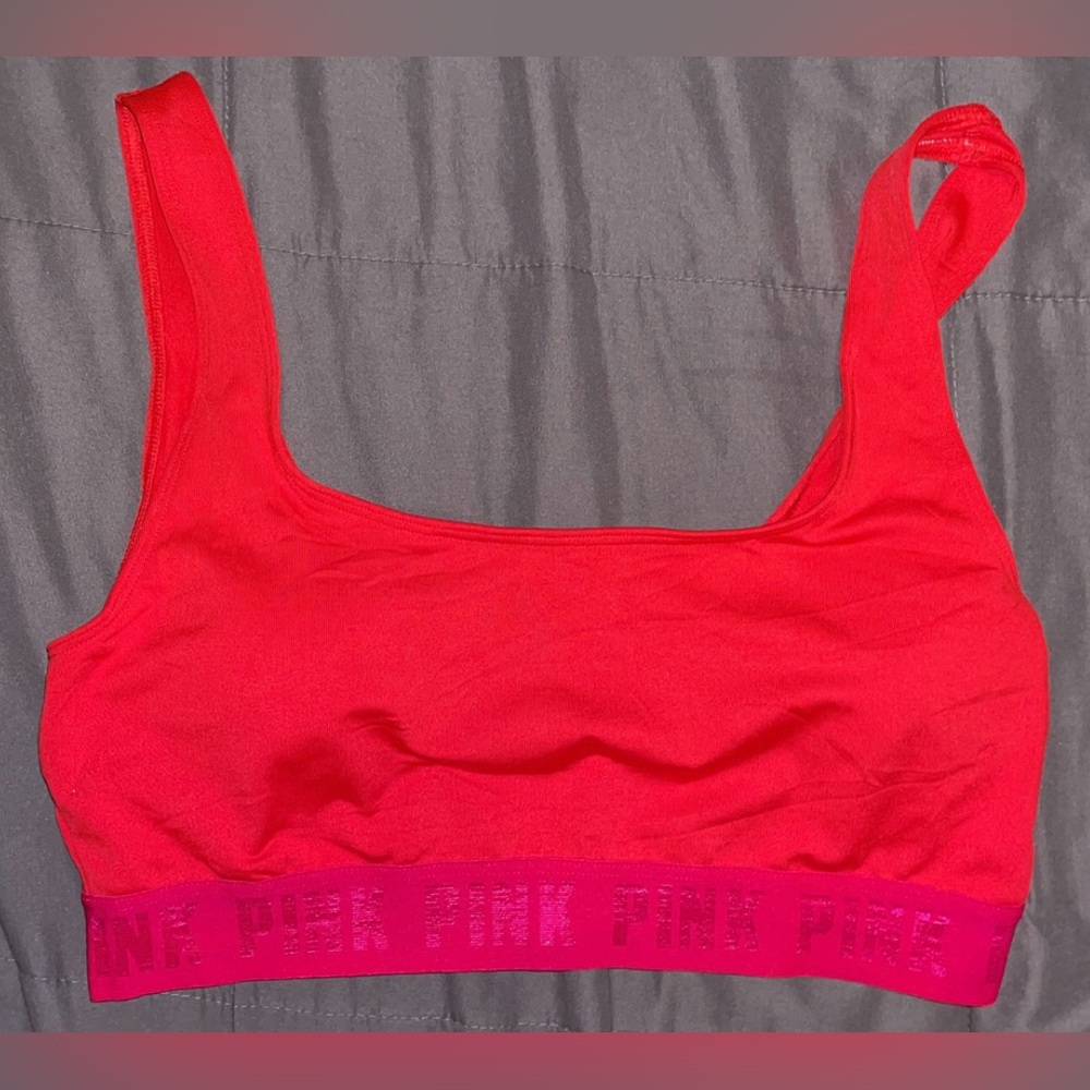 PINK Victoria's Secret Vibrant Red Sports Bra with Pink Accents